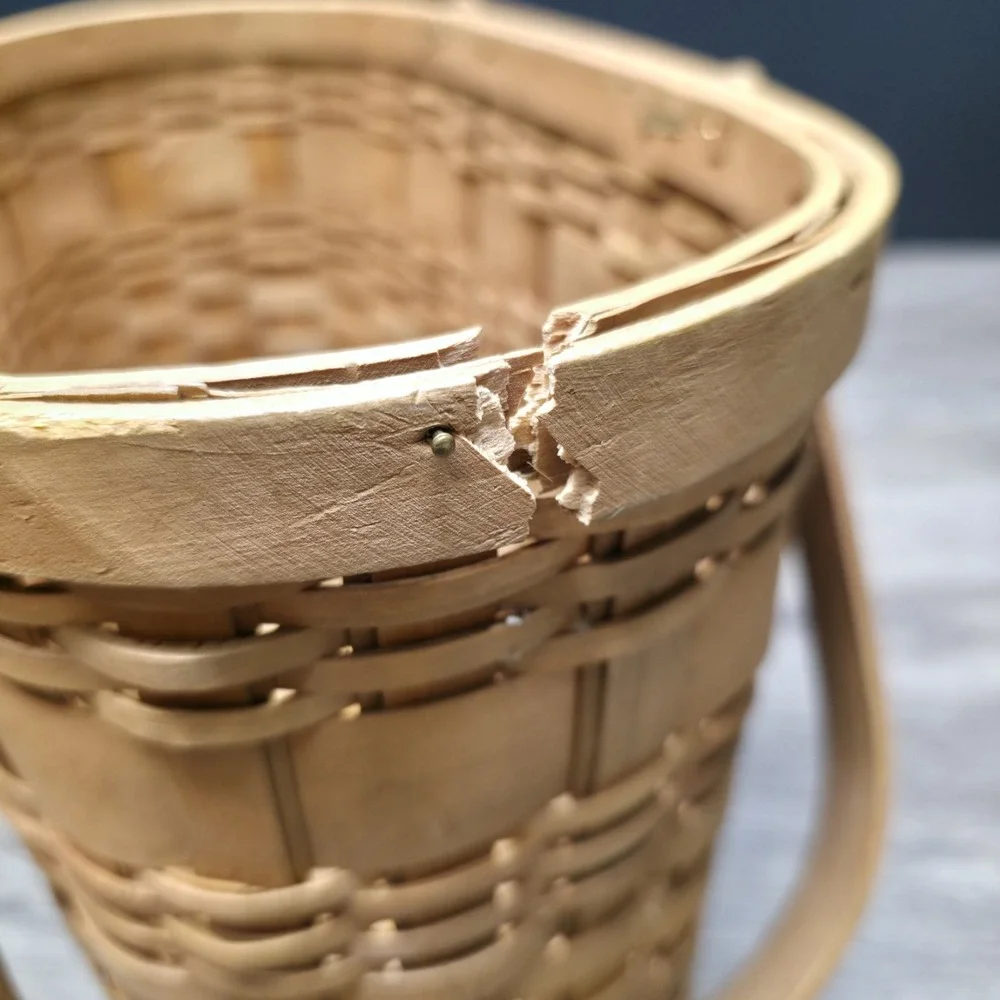 Vintage Double Handled Light Brown Wooden Basket 13x9x6 Rustic Home Decor